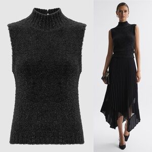 New Reiss Georgia Black Tinsel Knitted Sleeveless Vest Top